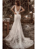 Mermaid Beaded Ivory Lace Tulle Wedding Dress With Nude Lining